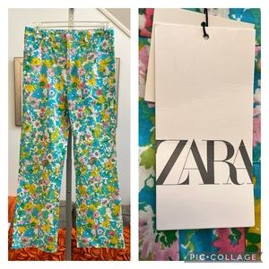 ❣️🆕Zara Floral Printed Linen Blend Flare Trousers❣️